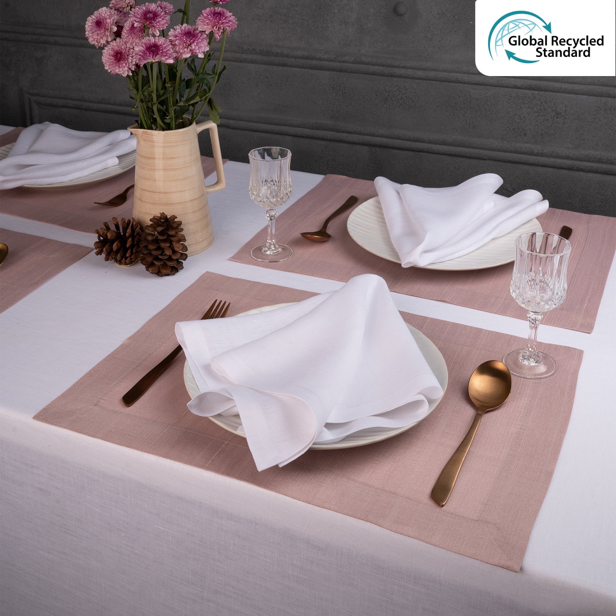 Rose Gold Vegan Silk Placemats, Mitered Corner, 14 x 19 inch, 4 pcs