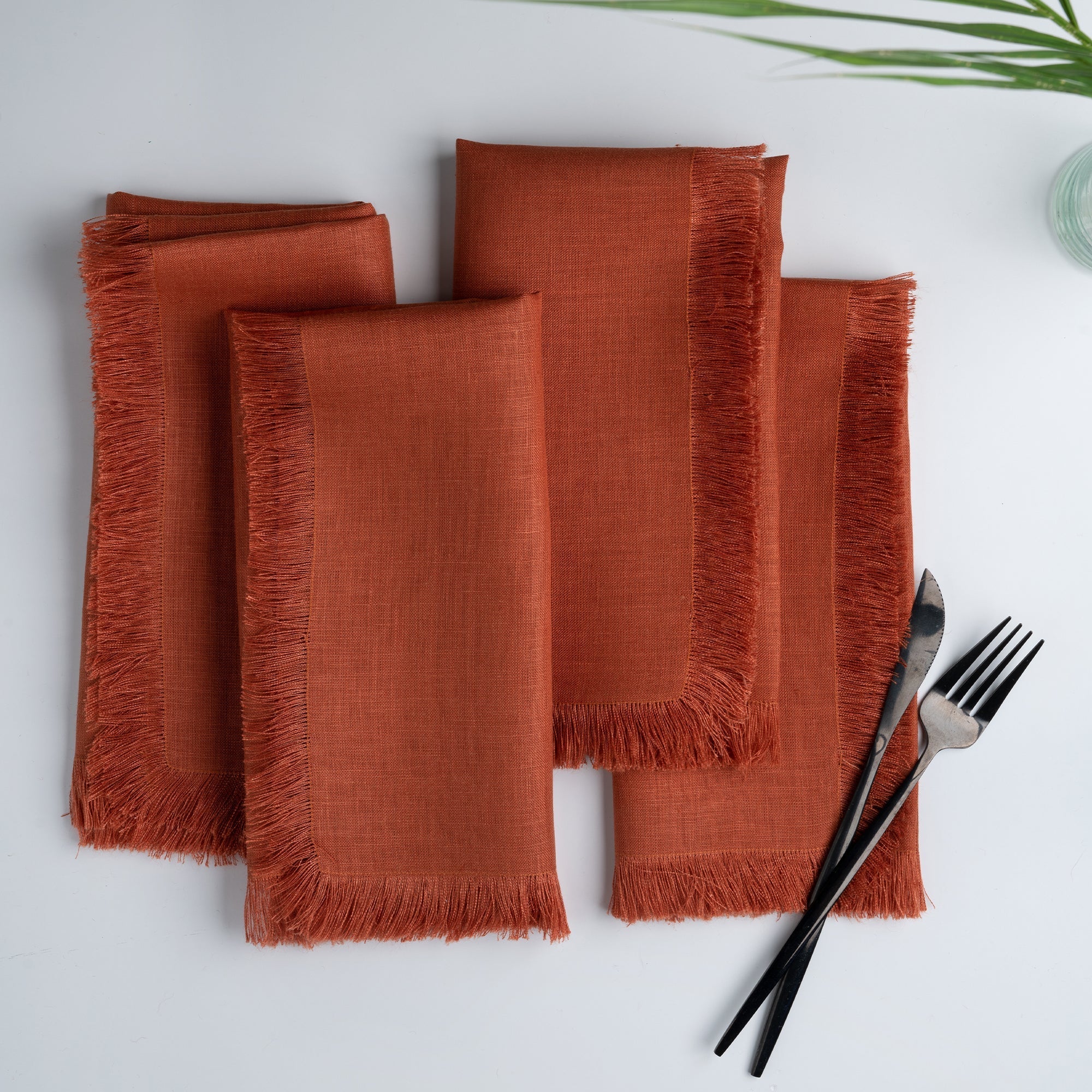 Rust Linen Napkins, Fringe, 20 x 20 inch, 50 pcs