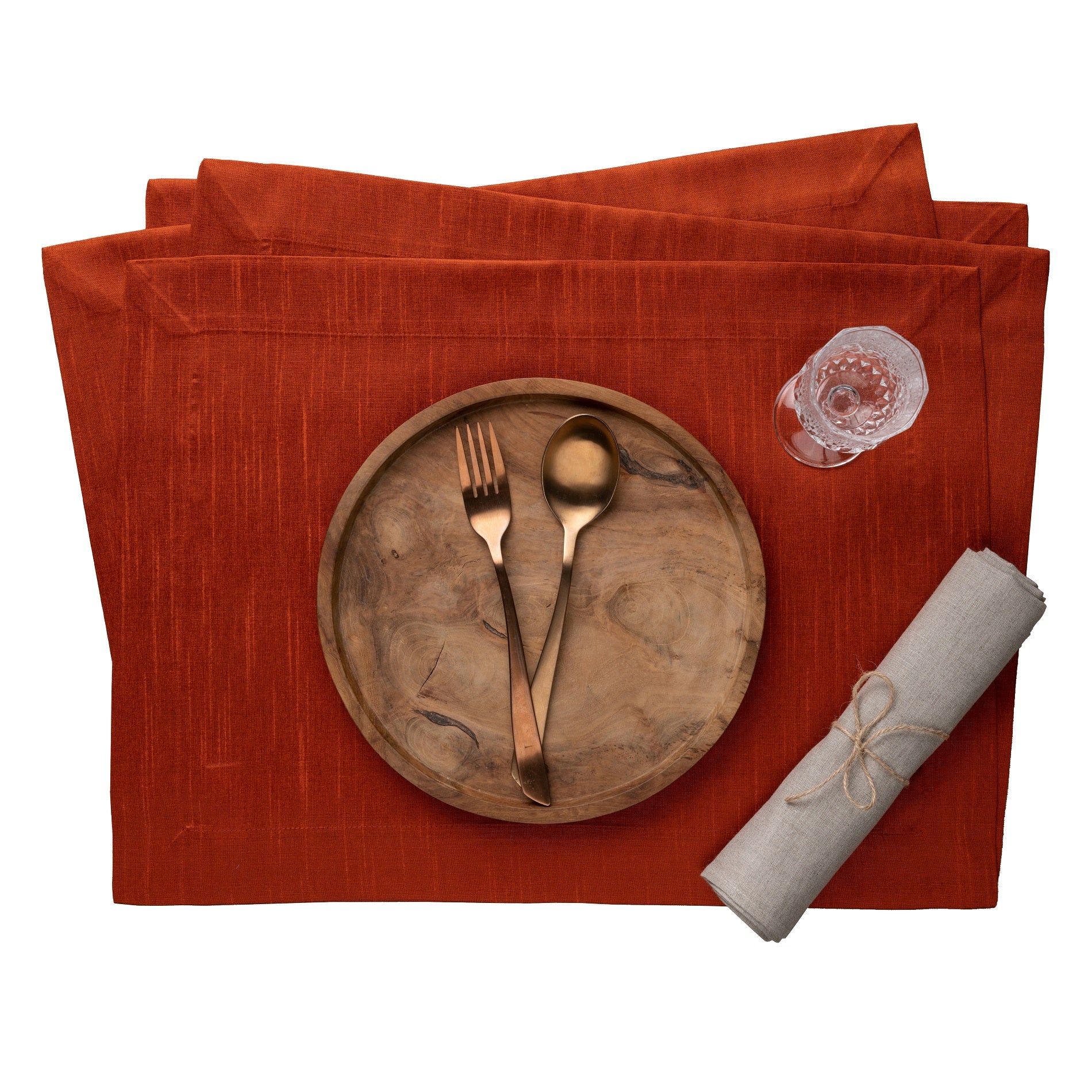 Rust Vegan Silk Placemats, Mitered Corner, 14 x 19 inch, 4 pcs