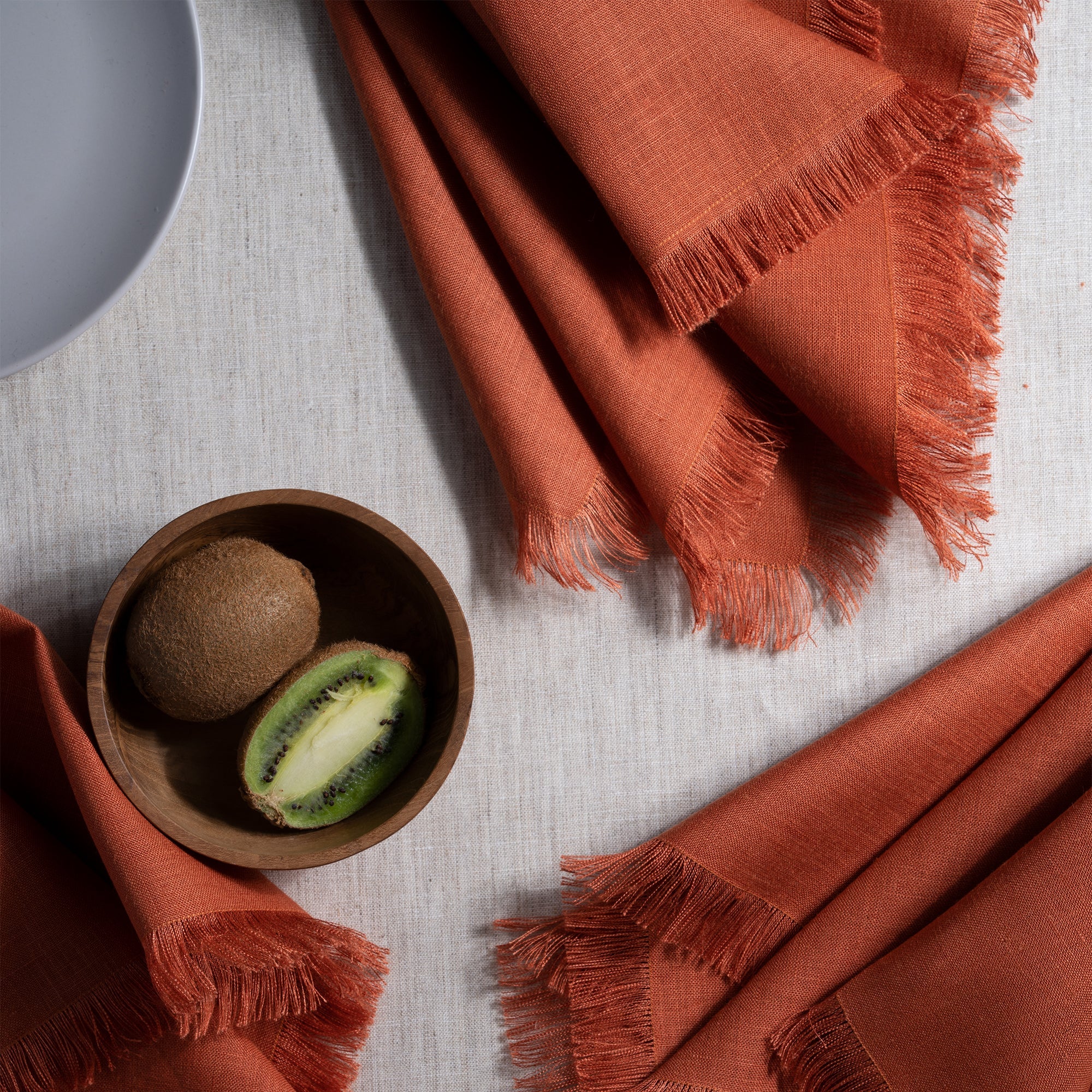 Rust Linen Napkins, Fringe, 20 x 20 inch, 4 pcs