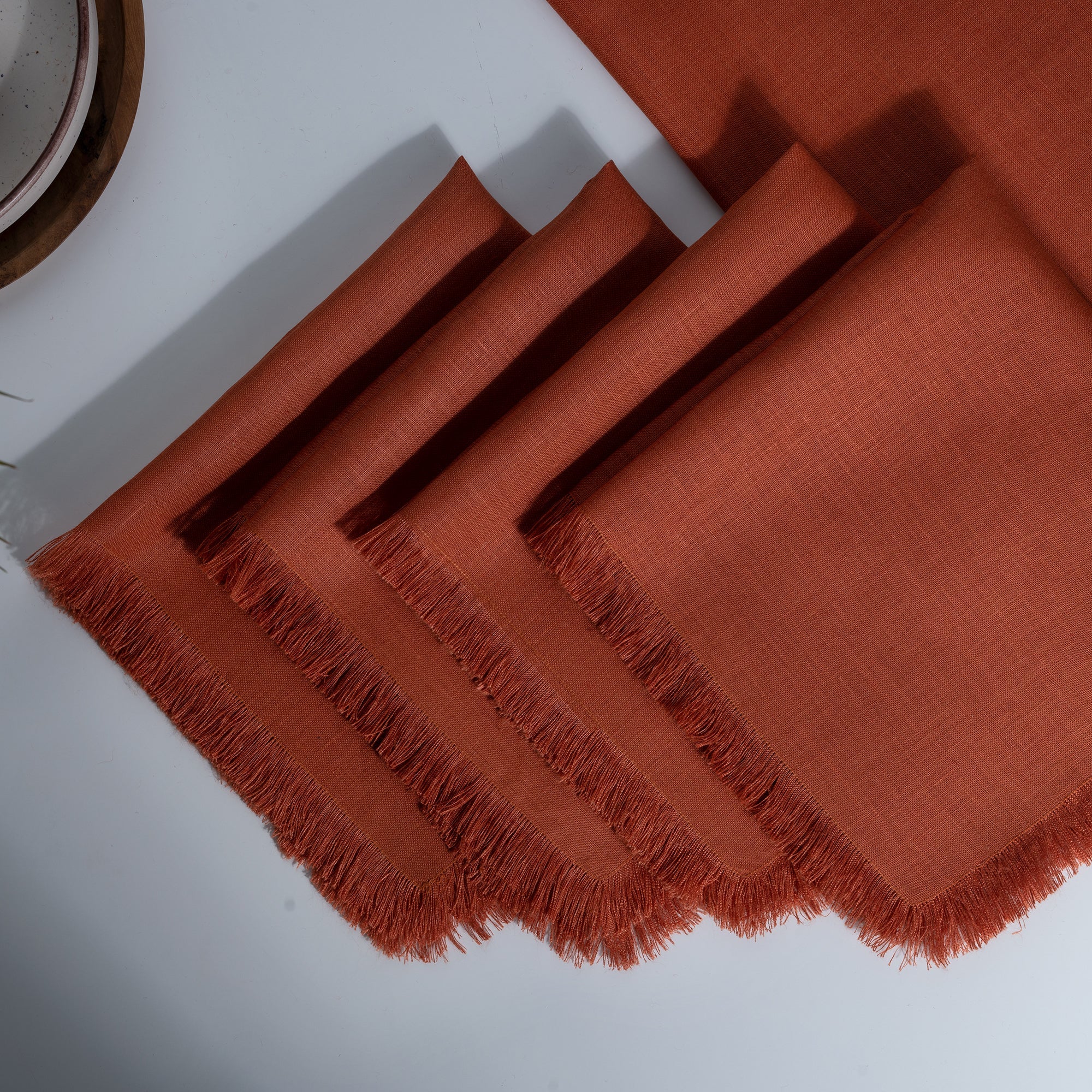 Rust Linen Napkins, Fringe, 20 x 20 inch, 50 pcs