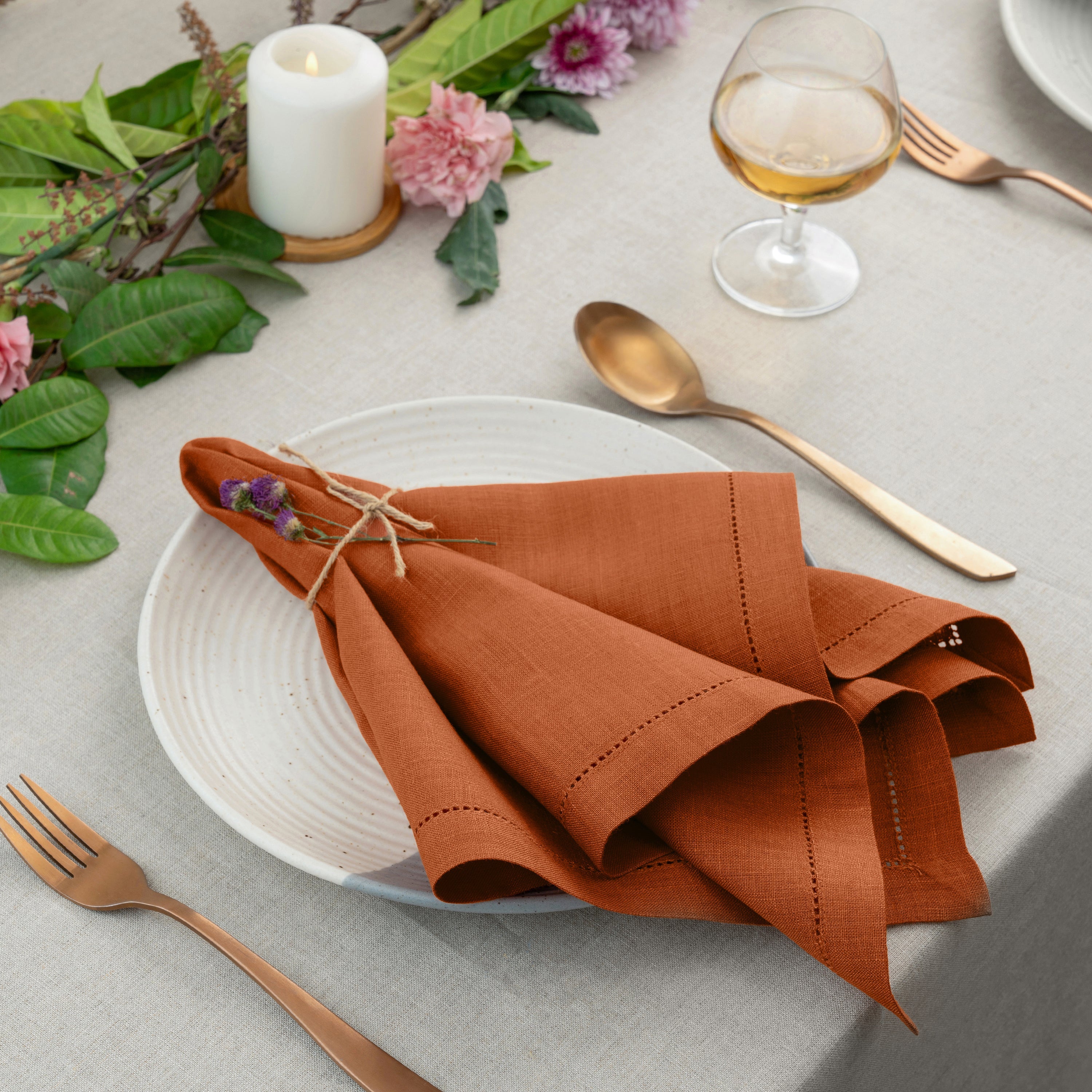 Rust Linen Napkins, Hemstitch, 20 x 20 inch, 6 pcs