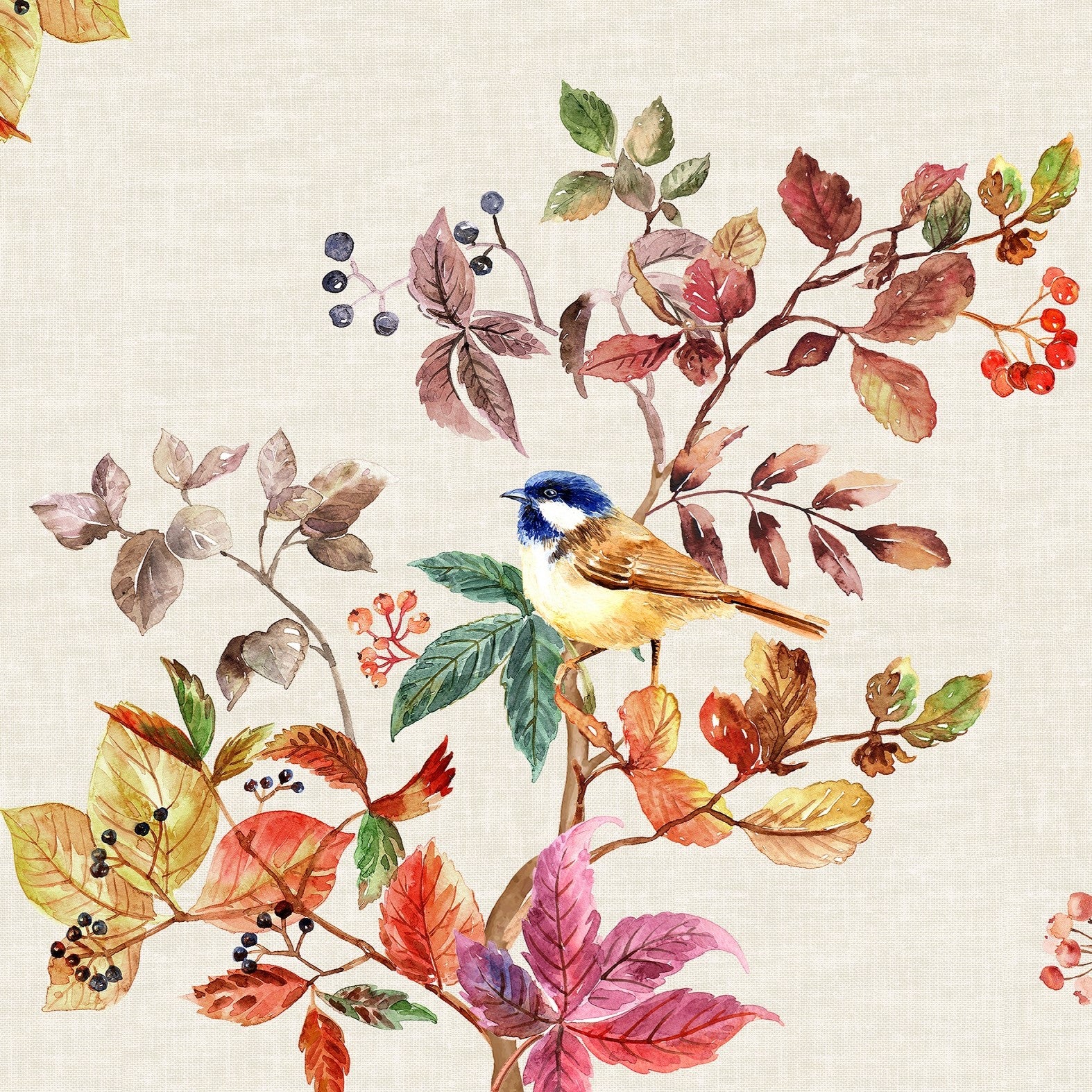 Autumn Songbirds Tablecloth - Fall Leaves and Birds Design, Table Cover for Autumn Gatherings