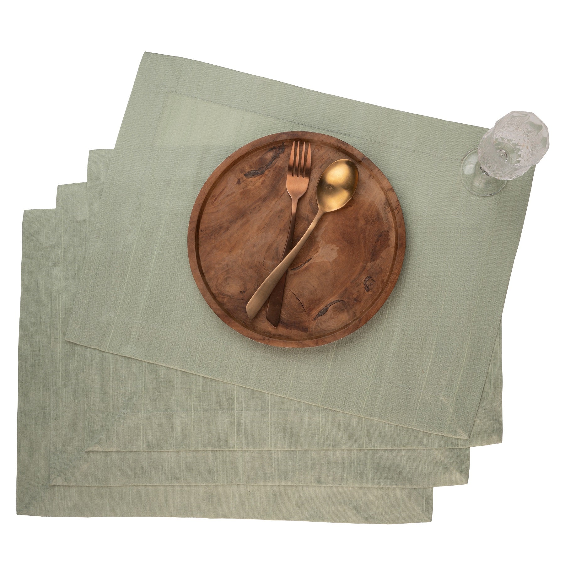 Sage Green Vegan Silk Placemats, Mitered Corner, 14 x 19 inch, 4 pcs