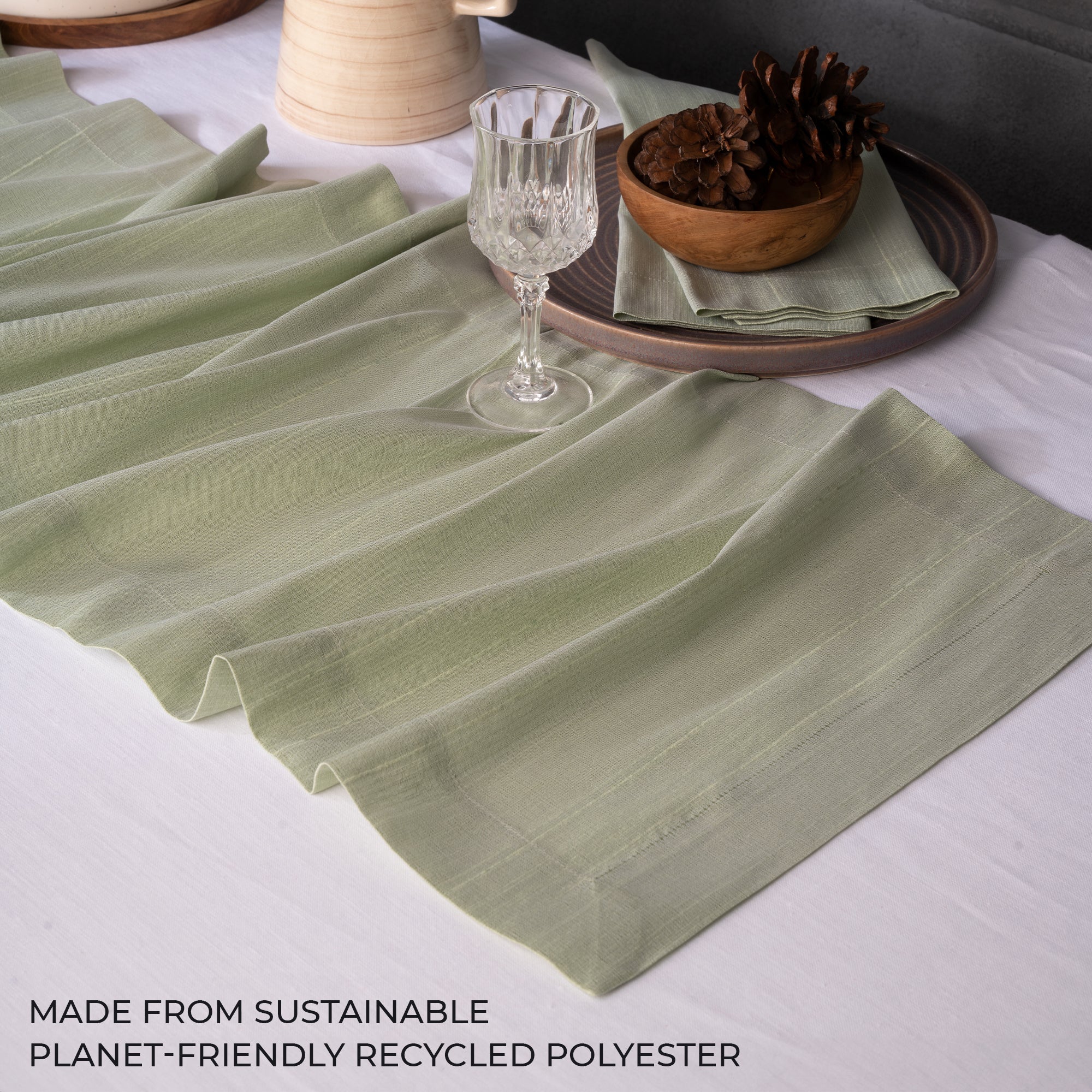 Sage Green Vegan Silk Table Runner - Mitered Corner