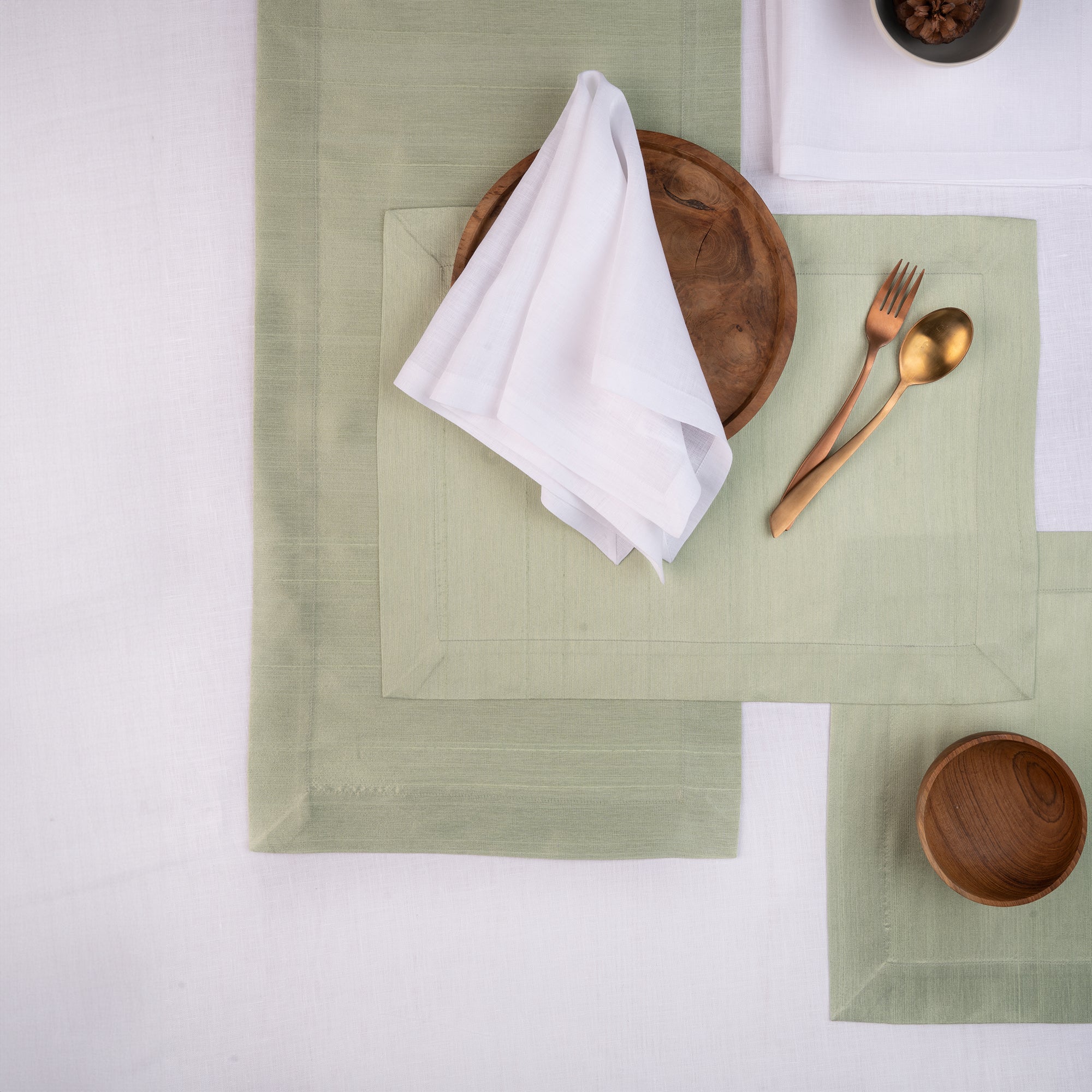 Sage Green Vegan Silk Table Runner - Mitered Corner