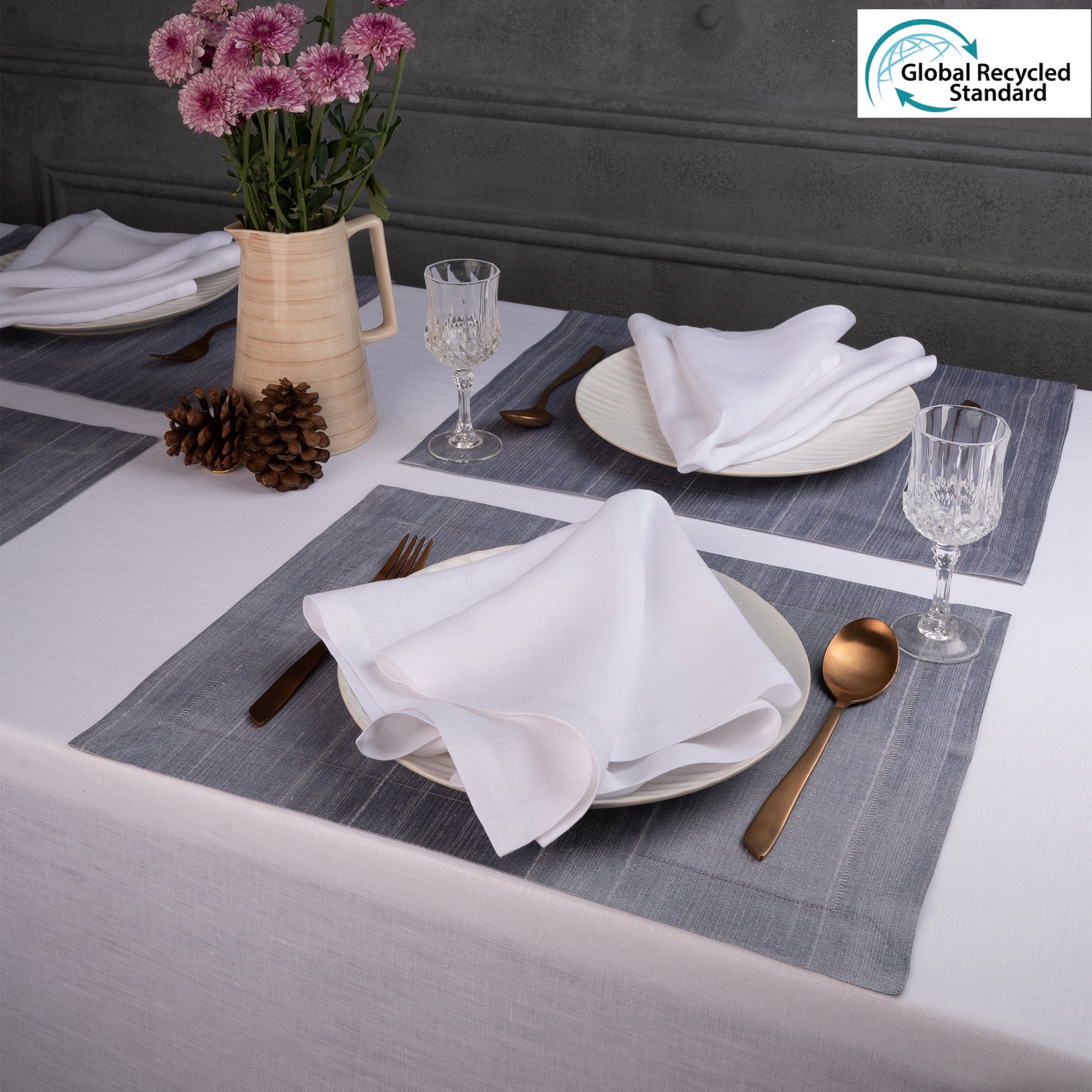 Steel Grey Vegan Silk Placemats, Mitered Corner, 14 x 19 inch, 4 pcs