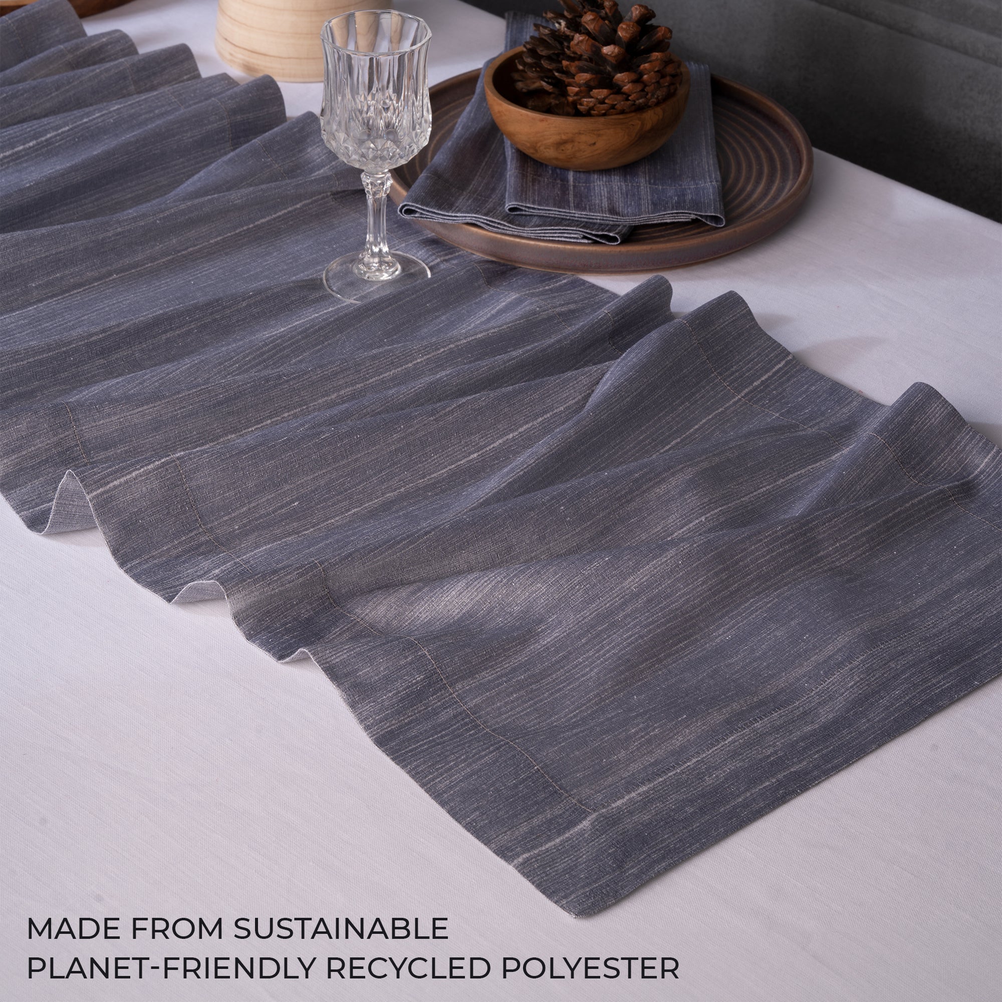 Steel Grey Table Runner, Vegan Silk, Mitered Corner