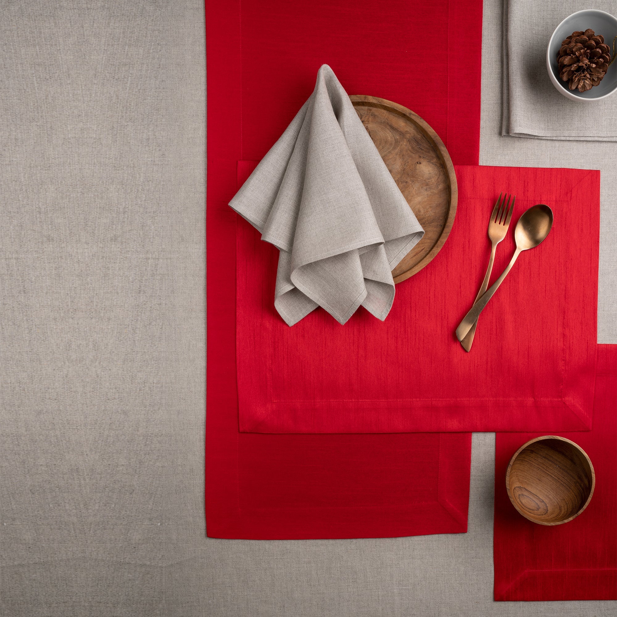 Tango Red Vegan Silk Placemats, Mitered Corner, 14 x 19 inch, 4 pcs