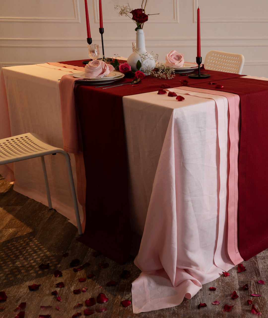 Pastel Pink Linen Tablecloth, Hemmed