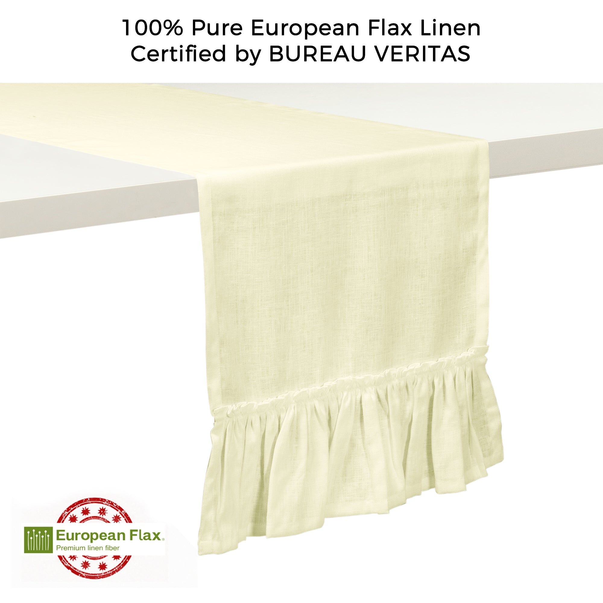 Vanilla Cream Linen Table Runner, Ruffle