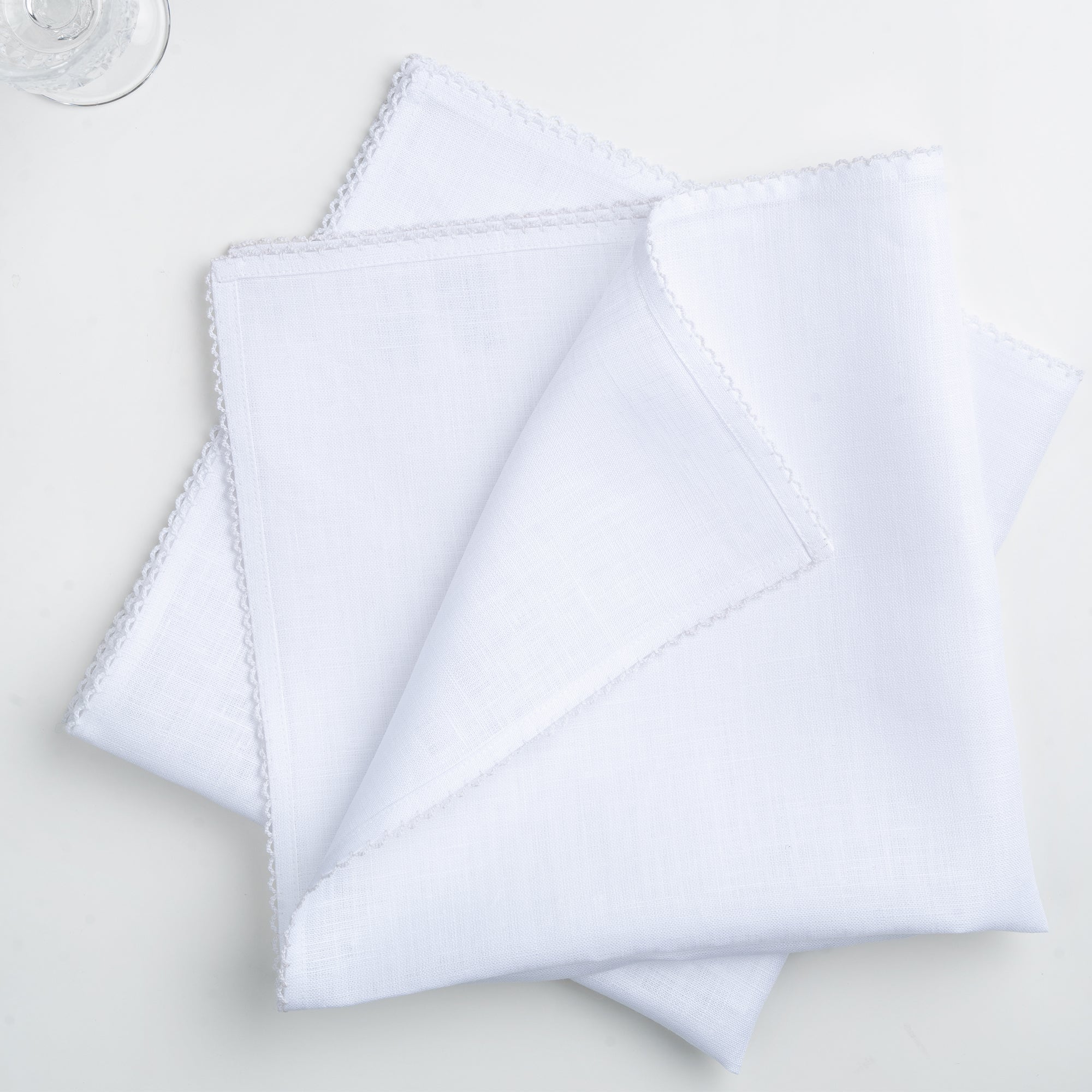 White and White Linen Napkins, Whipstitch, 20 x 20 inch, 4 pcs