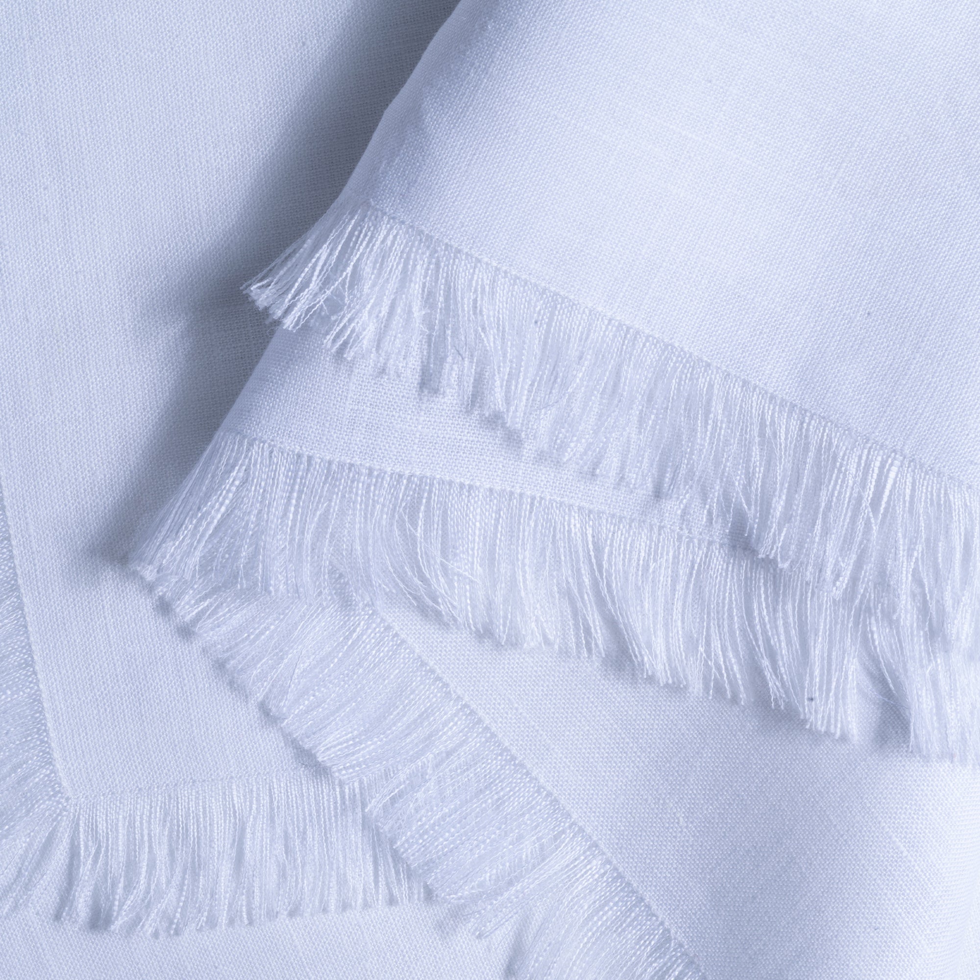 White Linen Napkins, Fringe, 20 x 20 inch, 4 pcs