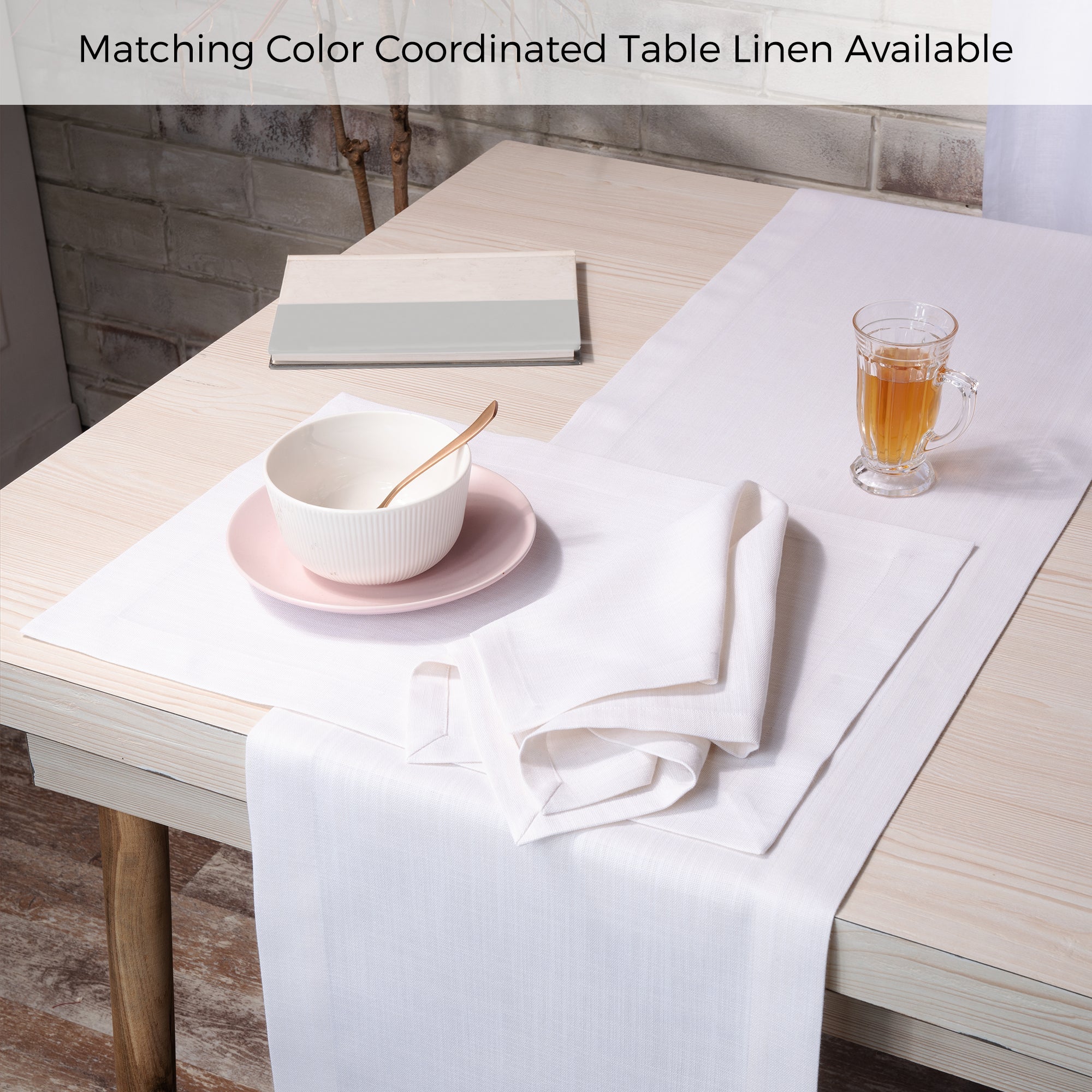 Chambray Cream & White Faux Linen Placemats, Mitered Corner, 14 x 19 inch, 4 pcs