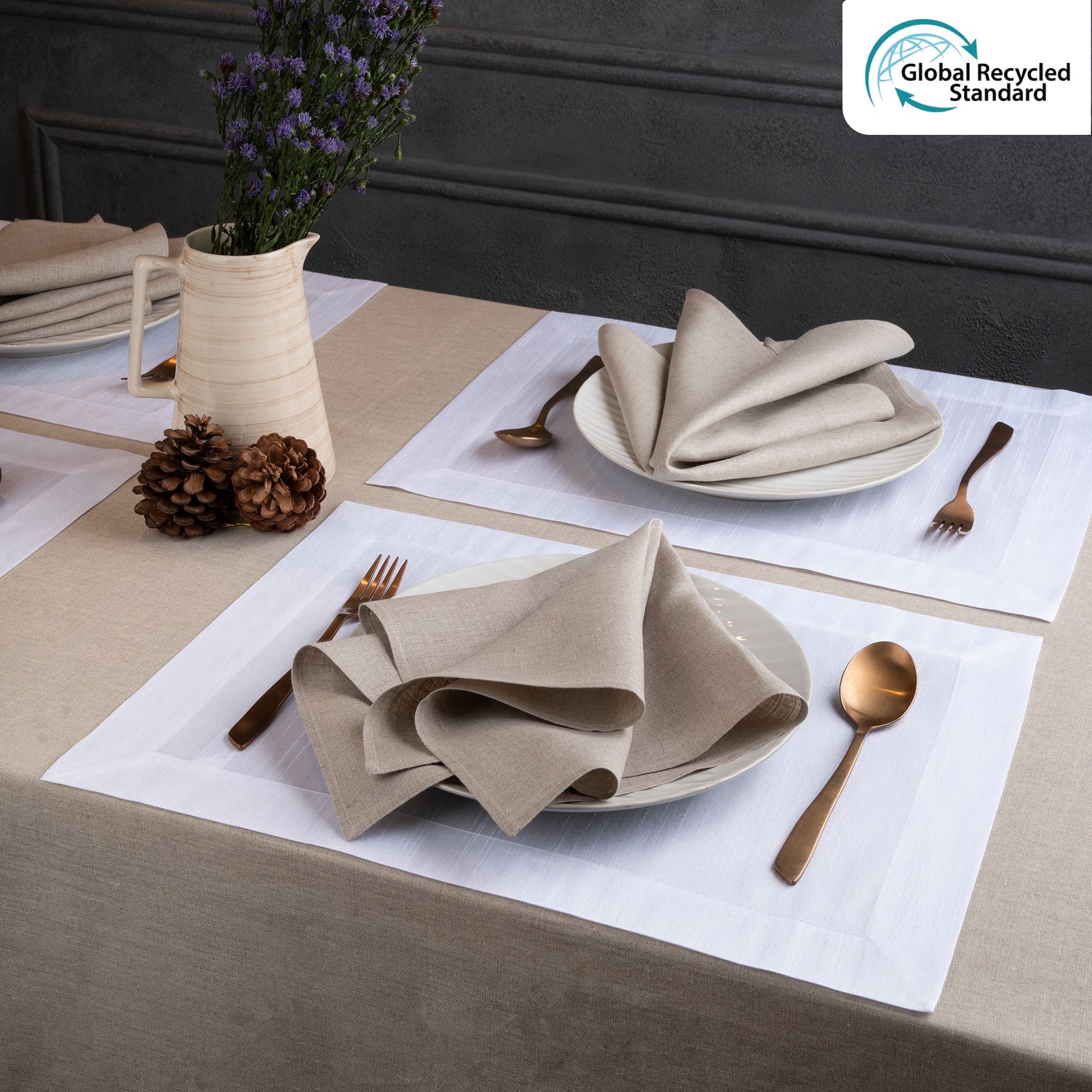 White Vegan Silk Placemats, Mitered Corner, 14 x 19 inch, 4 pcs