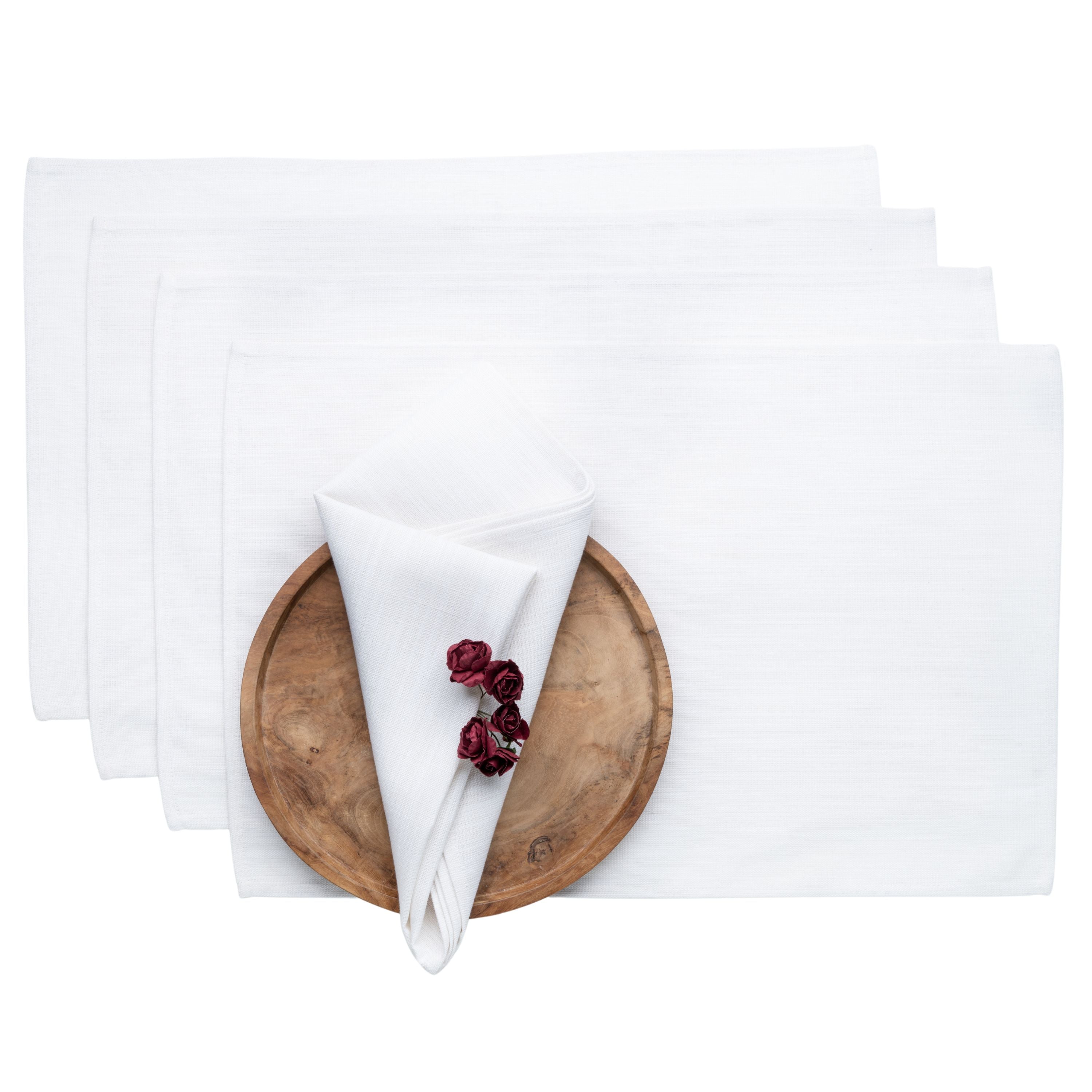 Chambray Cream & White Faux Linen Placemats, Plain, 13 x 18 inch, 4 pcs