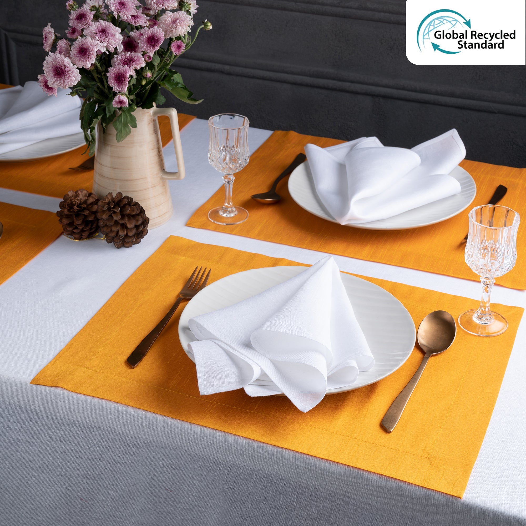 Yellow Vegan Silk Placemats, Mitered Corner, 14 x 19 inch, 4 pcs