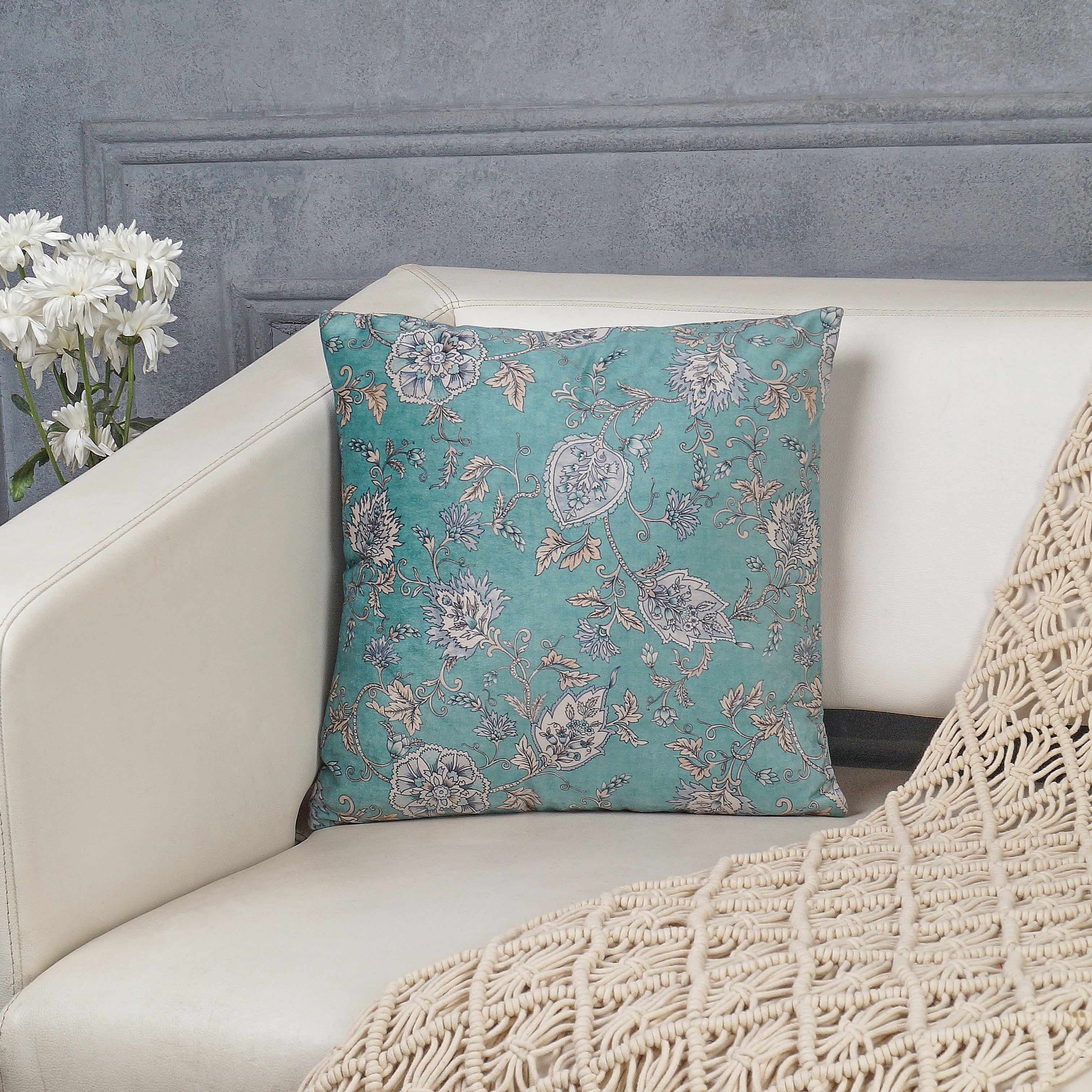 Blossom Decorative Pillow Cover - Aqua