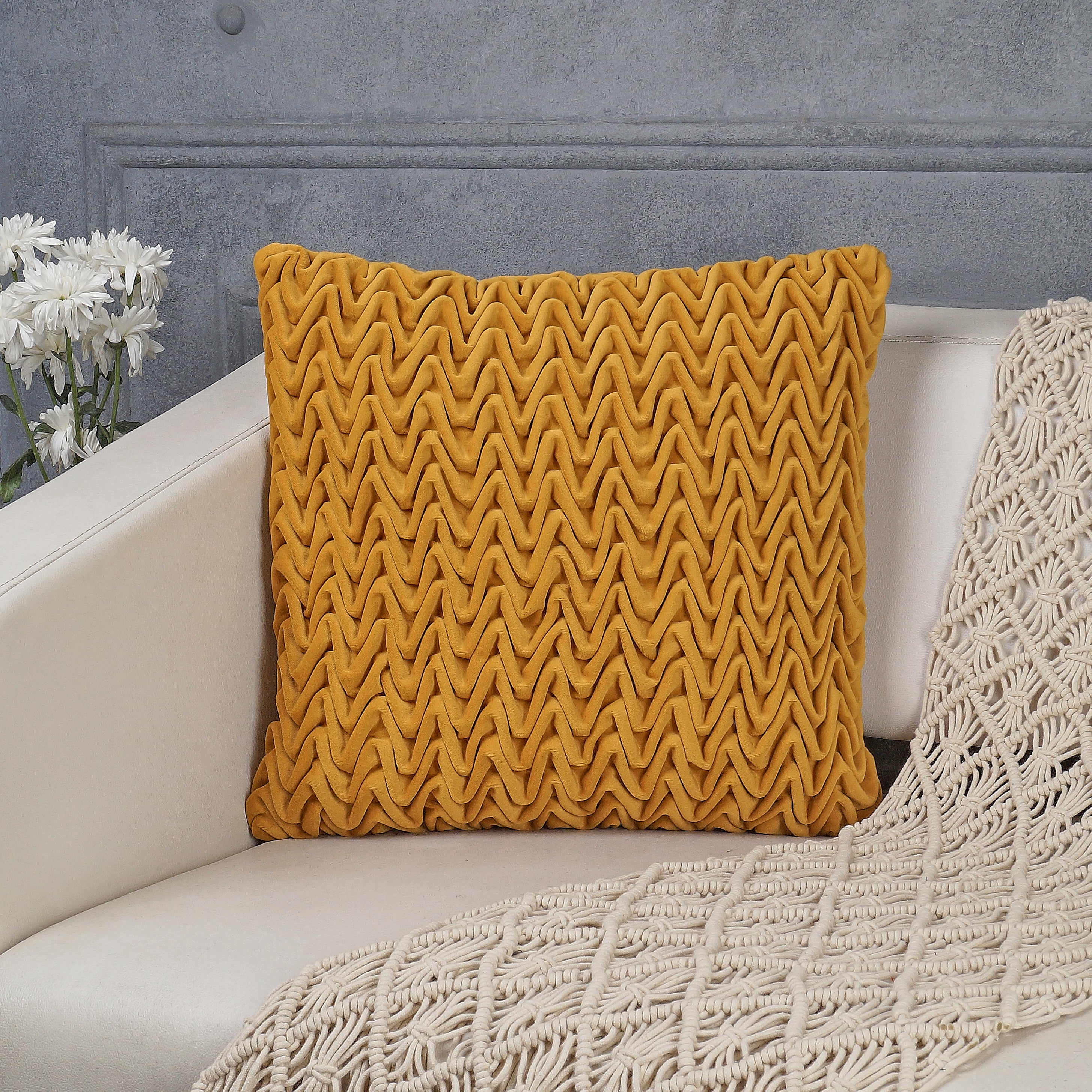 Smocking Decorative Pillow Cover - Mustard