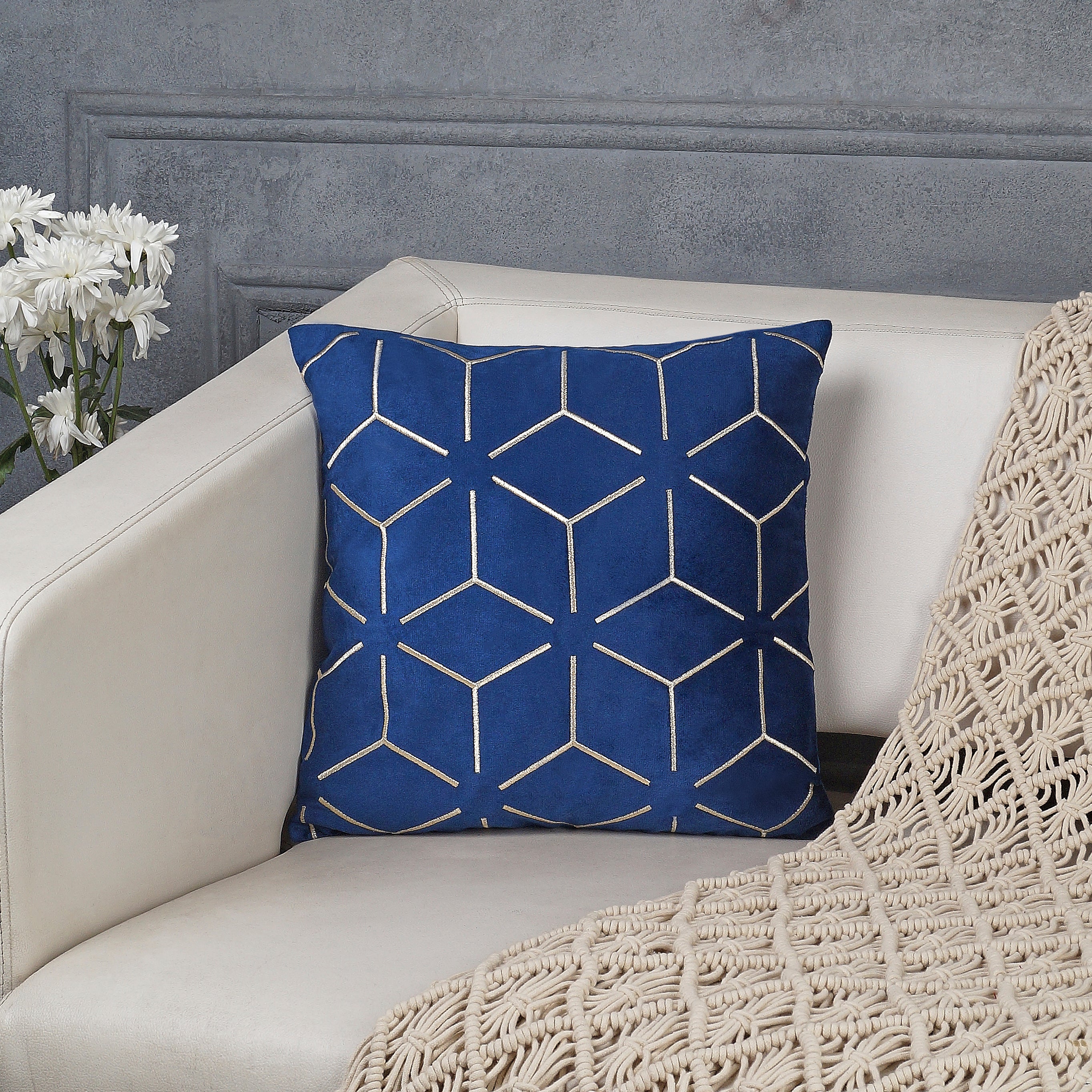 Prism Embroidered Decorative Pillow Cover - Blue