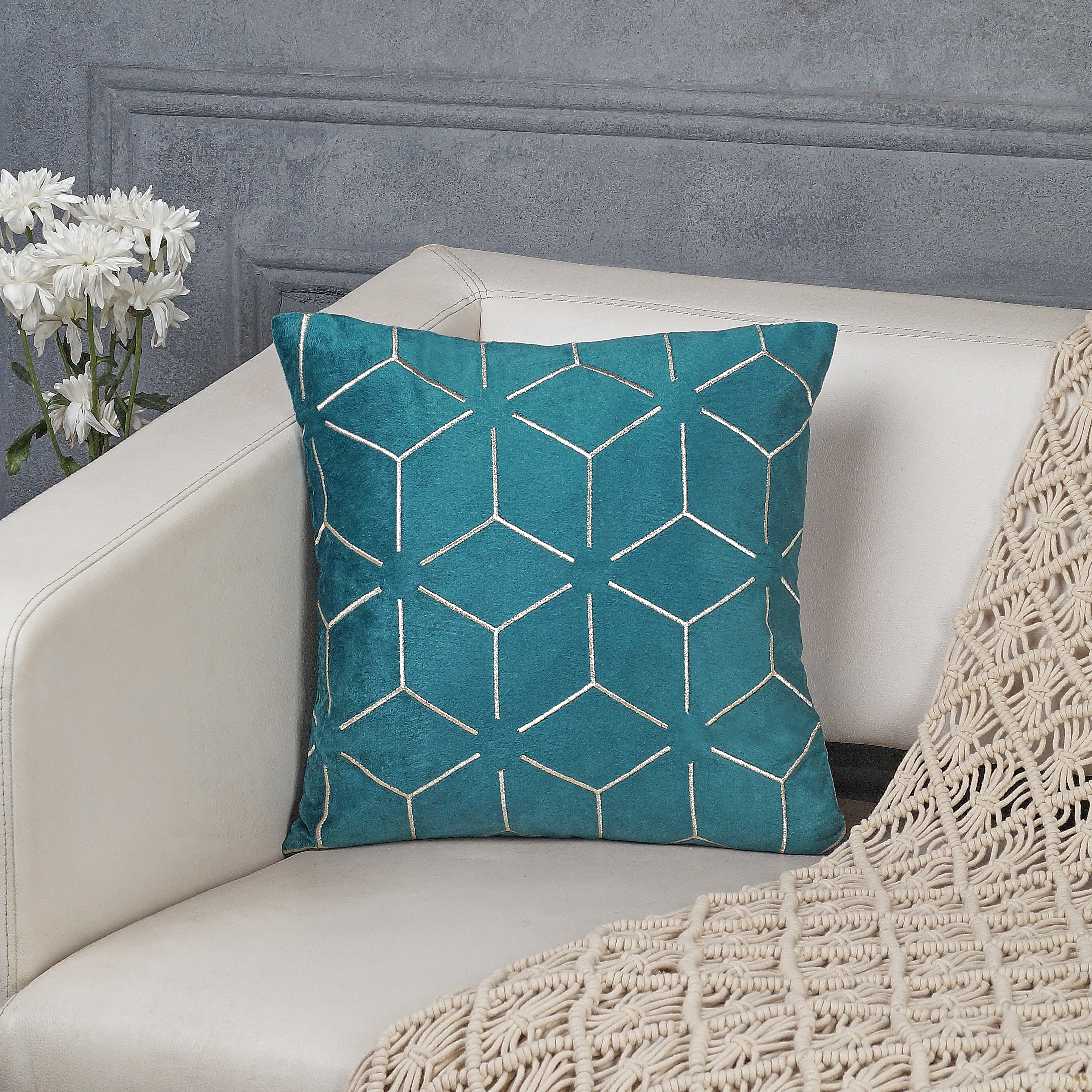 Prism Embroidered Decorative Pillow Cover - Turquoise