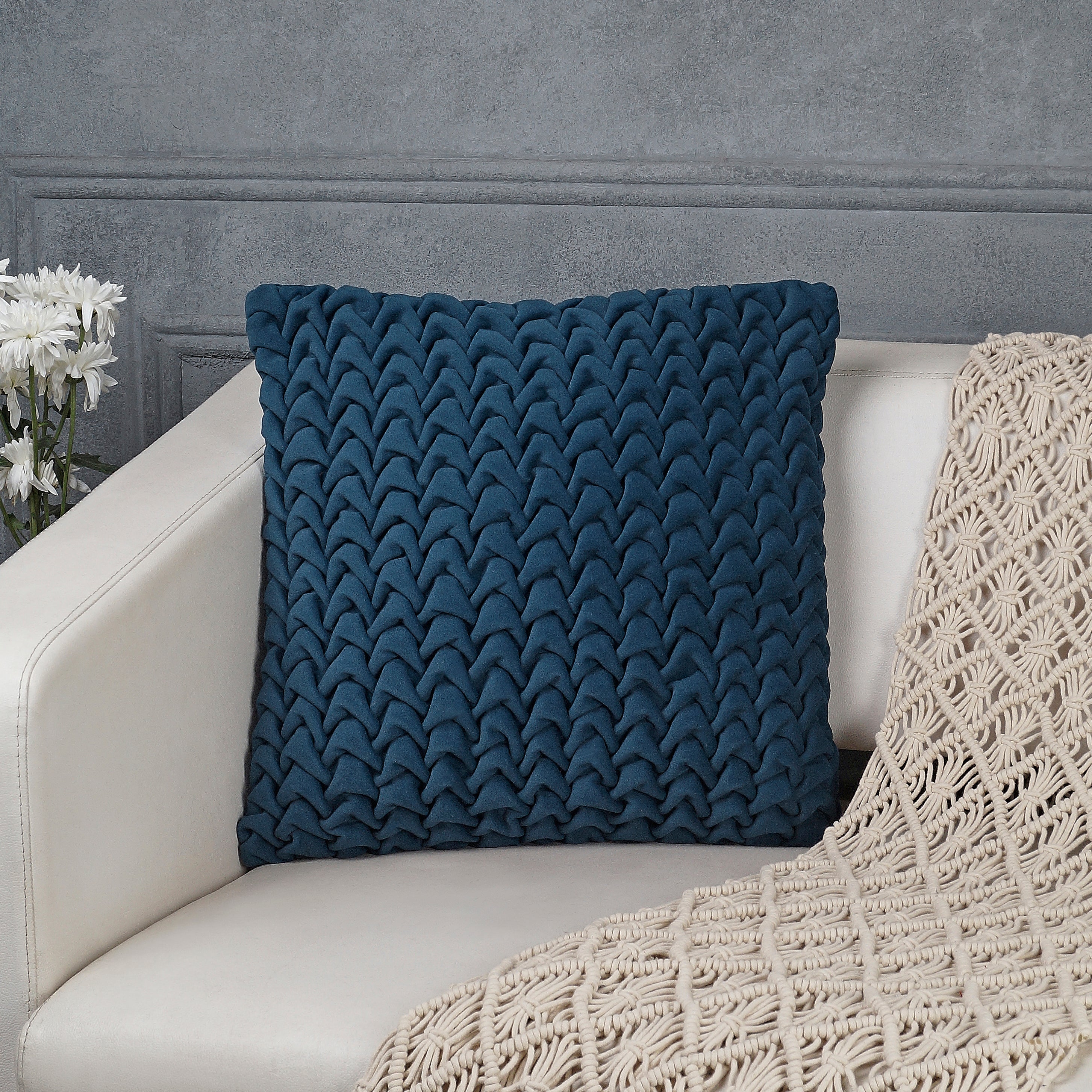 Smocking Decorative Pillow Cover - Navy Blue