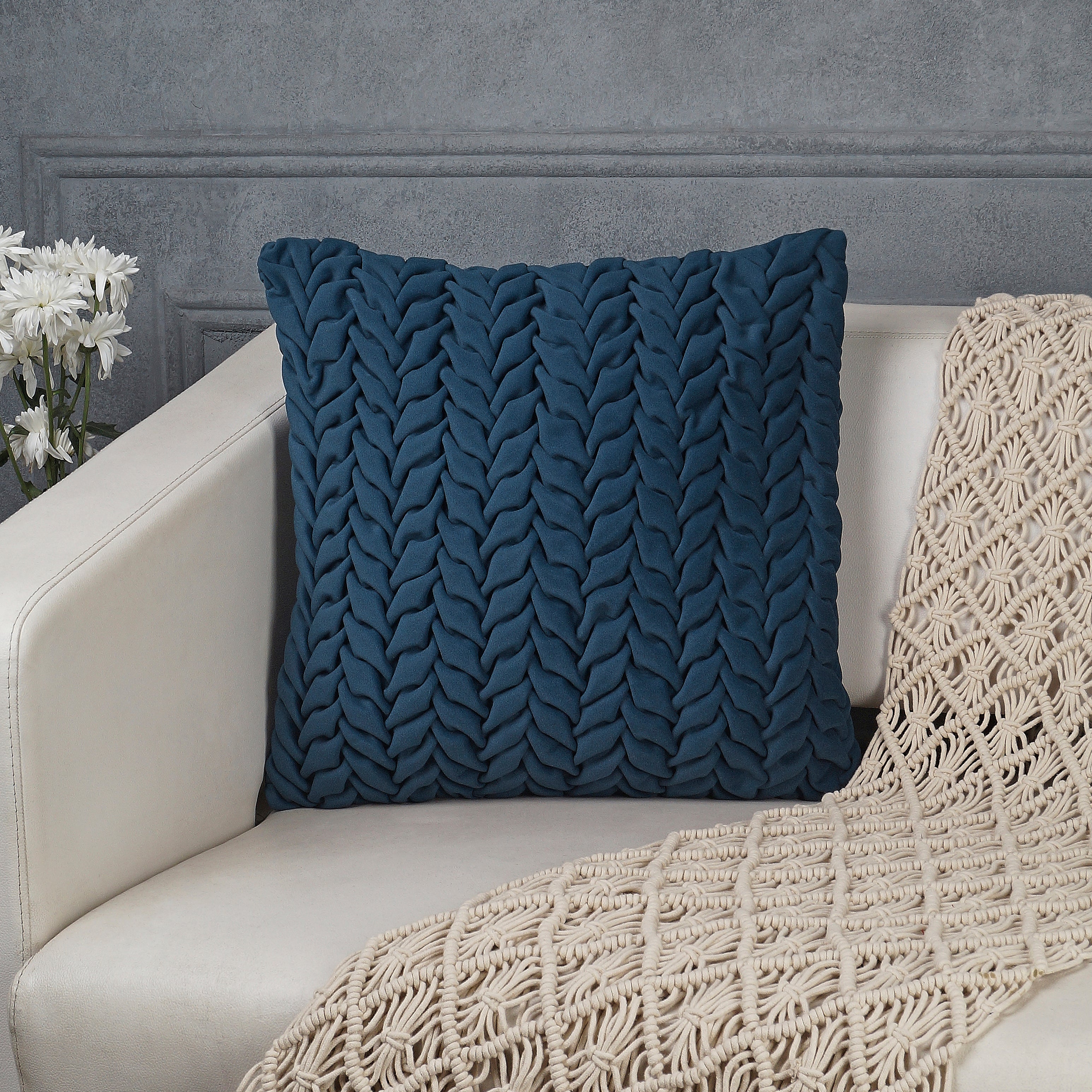 Smocking Decorative Pillow Cover - Navy Blue