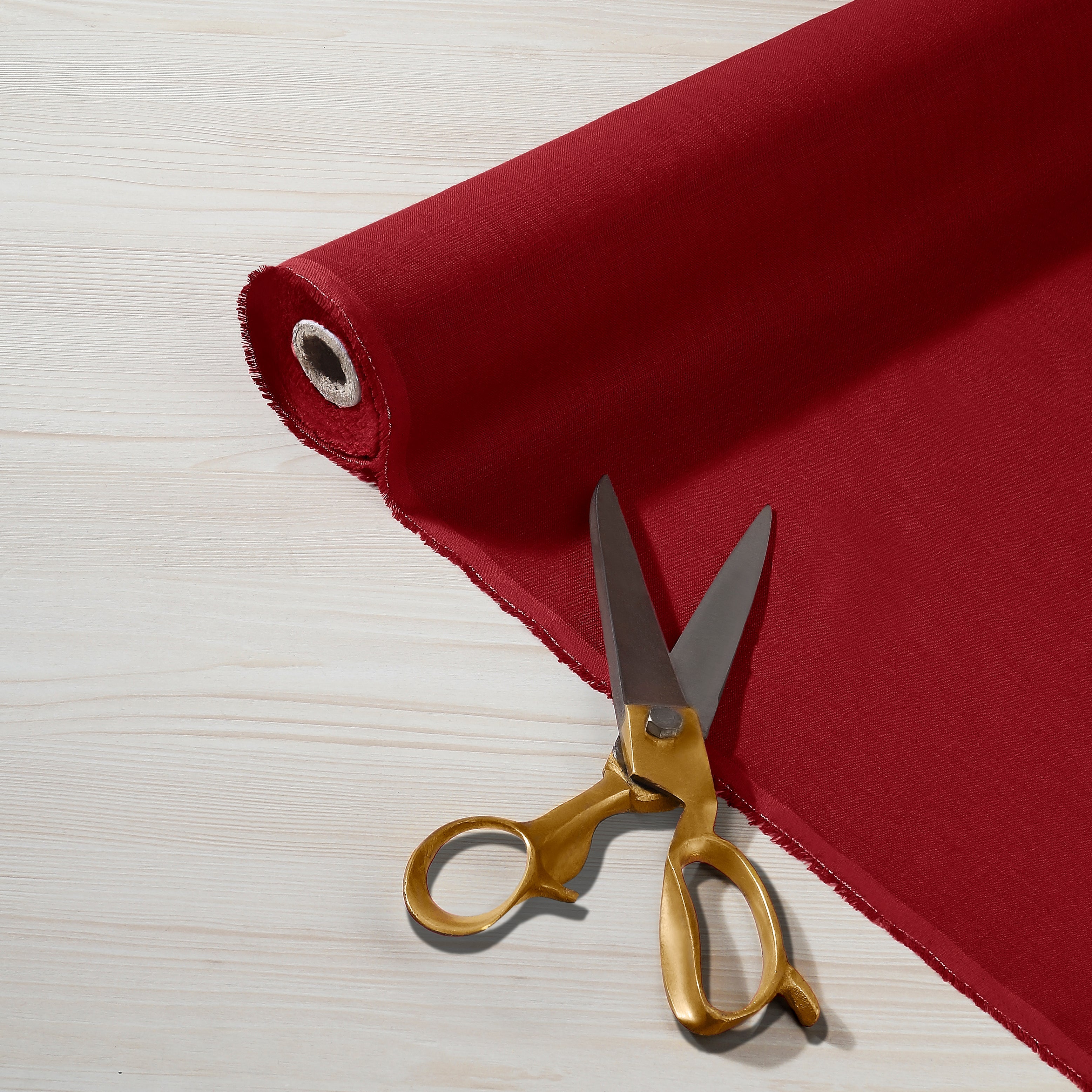 100% Pure Linen Fabric Red