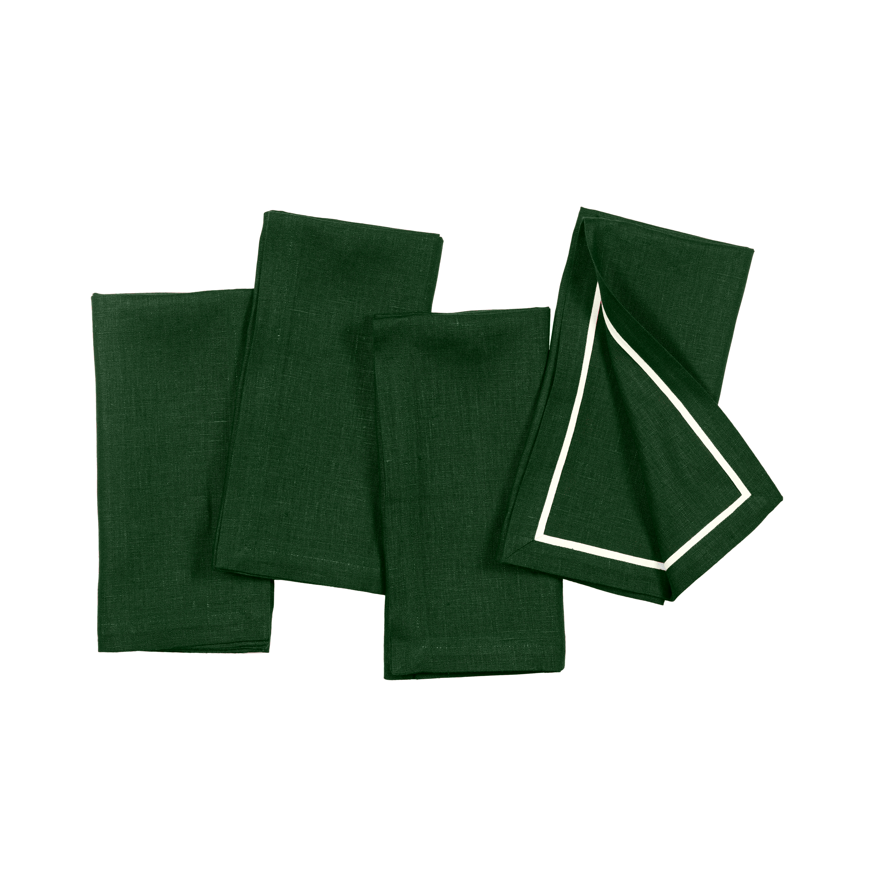 Forest Green and White Linen Napkins, Reversible, 20 x 20 inch, 4 pcs