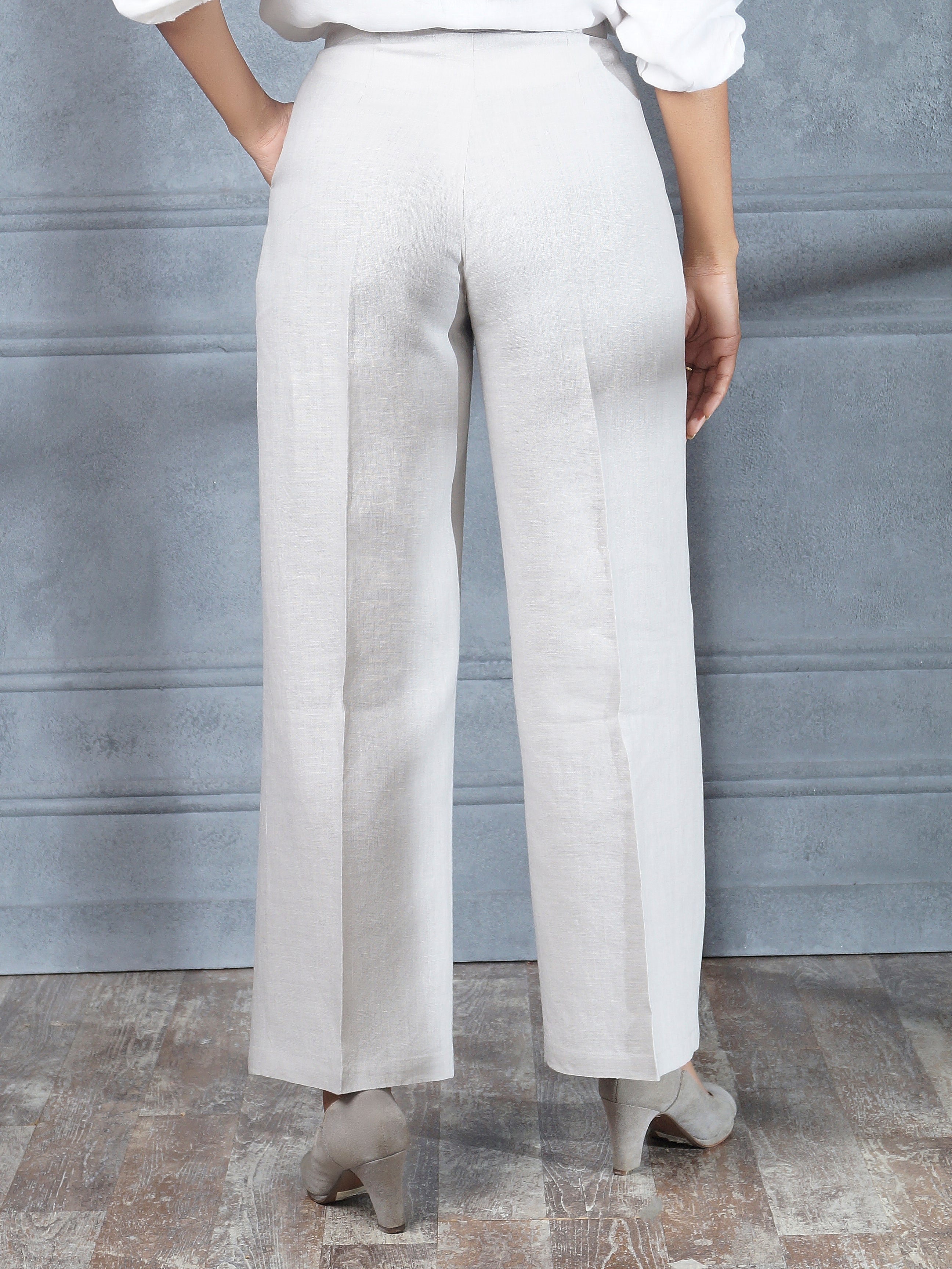 Quiet Grey Pure Linen Pants
