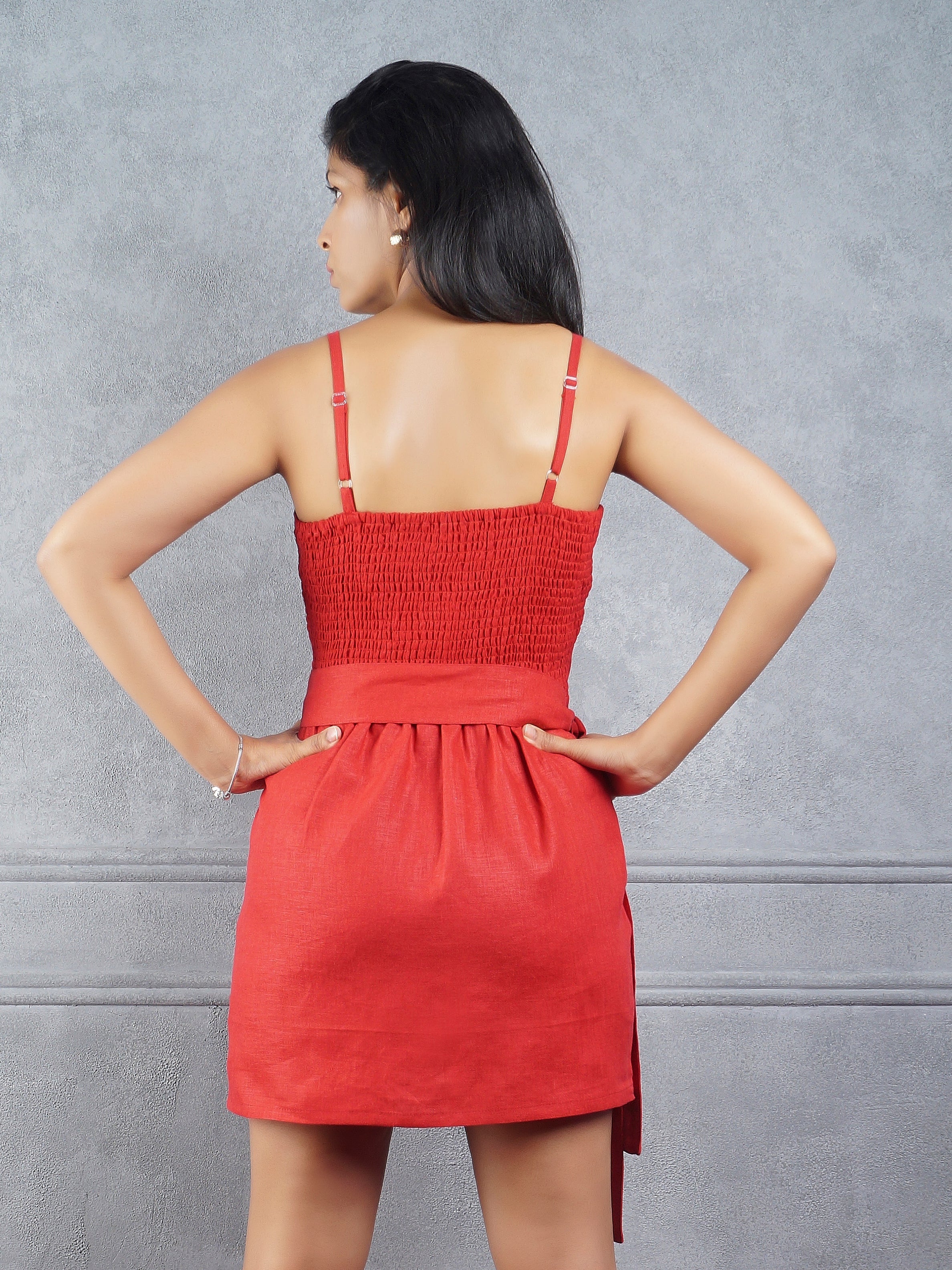 Scarlet Red Short Dress - Pure Linen