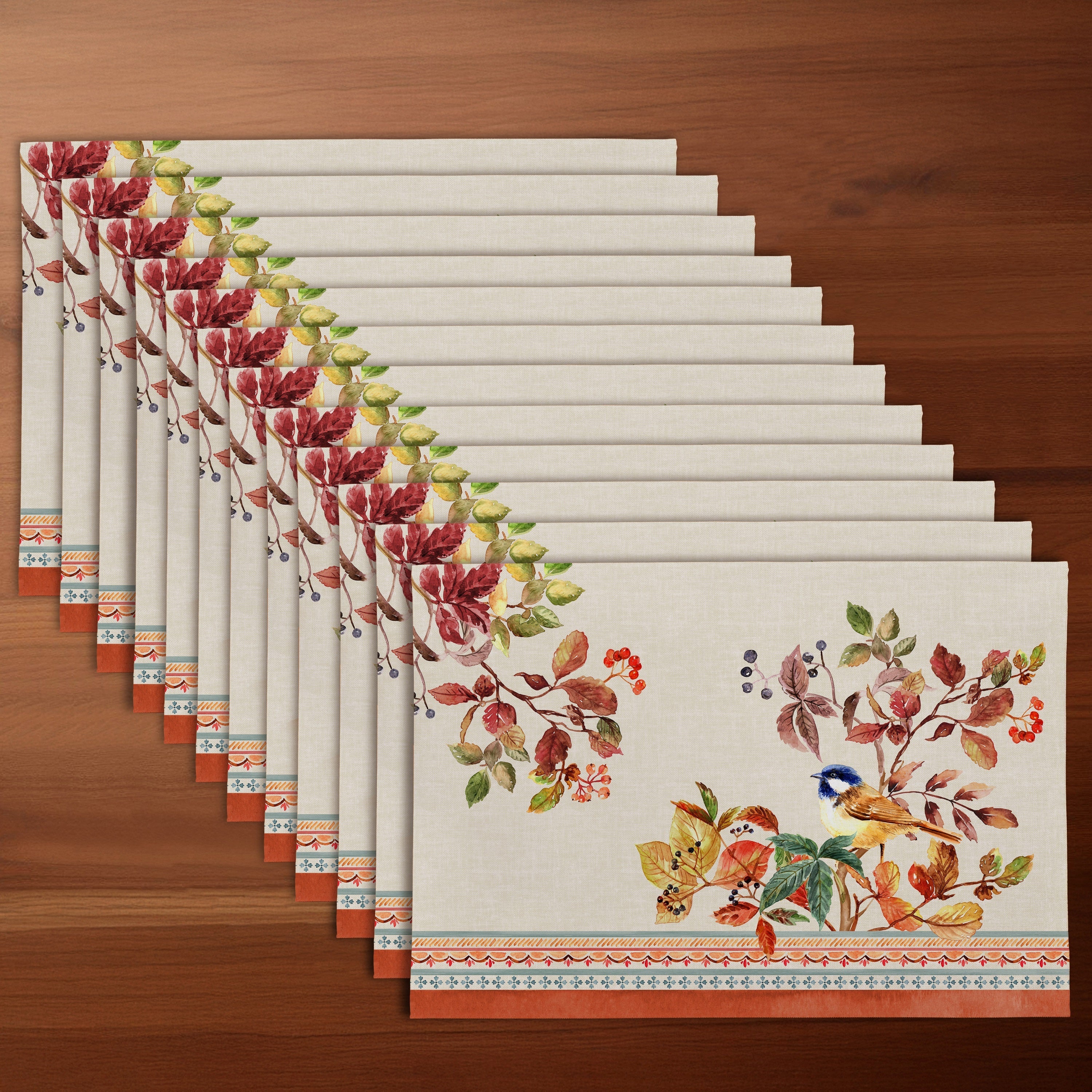 Autumn Songbirds Placemats - Placemats for Autumn Gatherings  - 14 x 19 Inch, 12 pcs