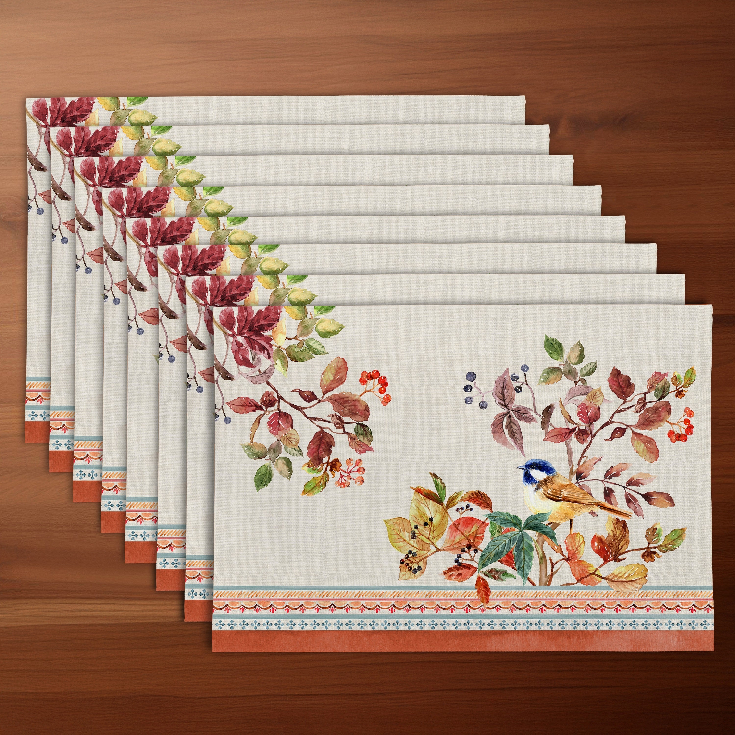 Autumn Songbirds Placemats - Placemats for Autumn Gatherings  - 14 x 19 Inch, 8 pcs