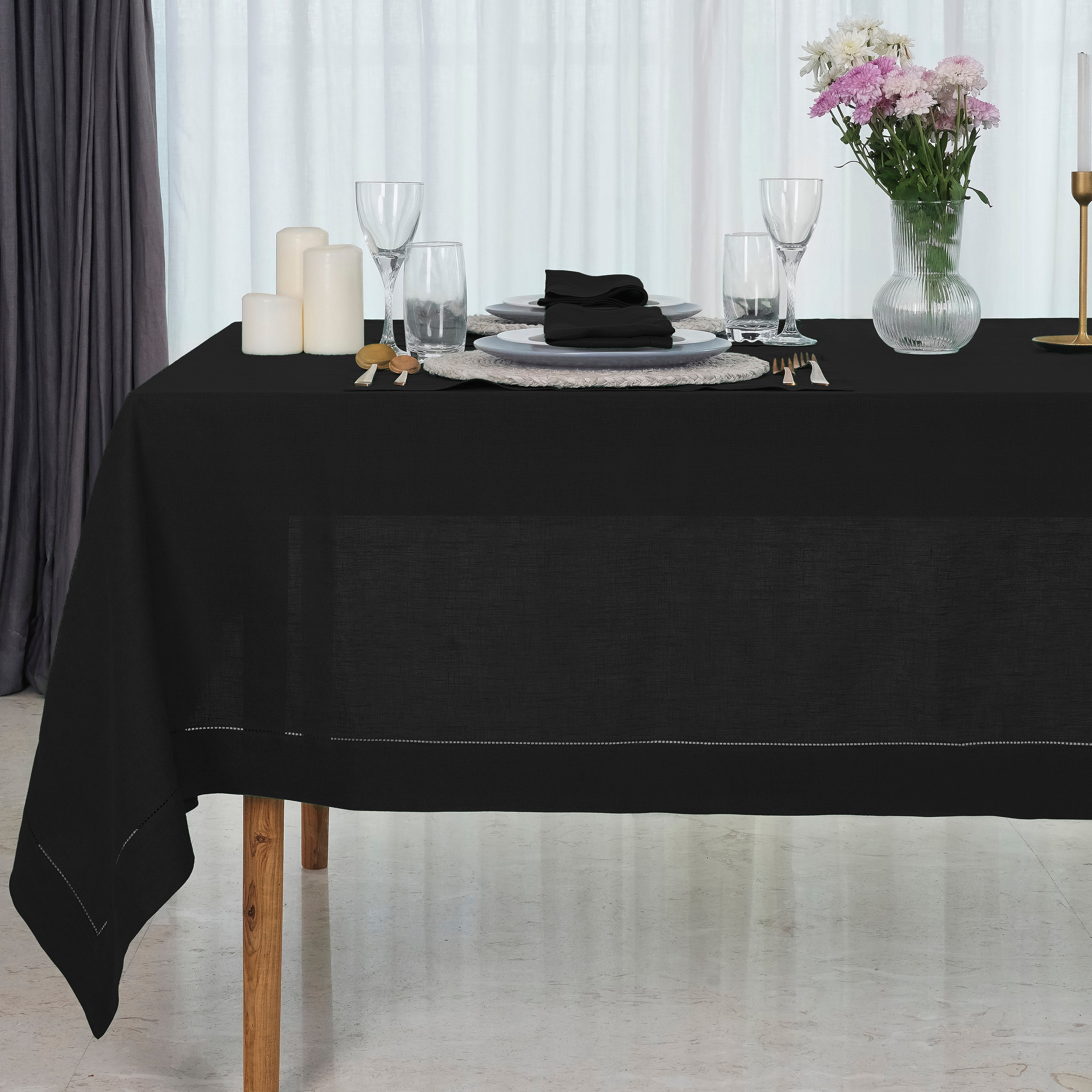 Black Linen Tablecloth, Hemstitch