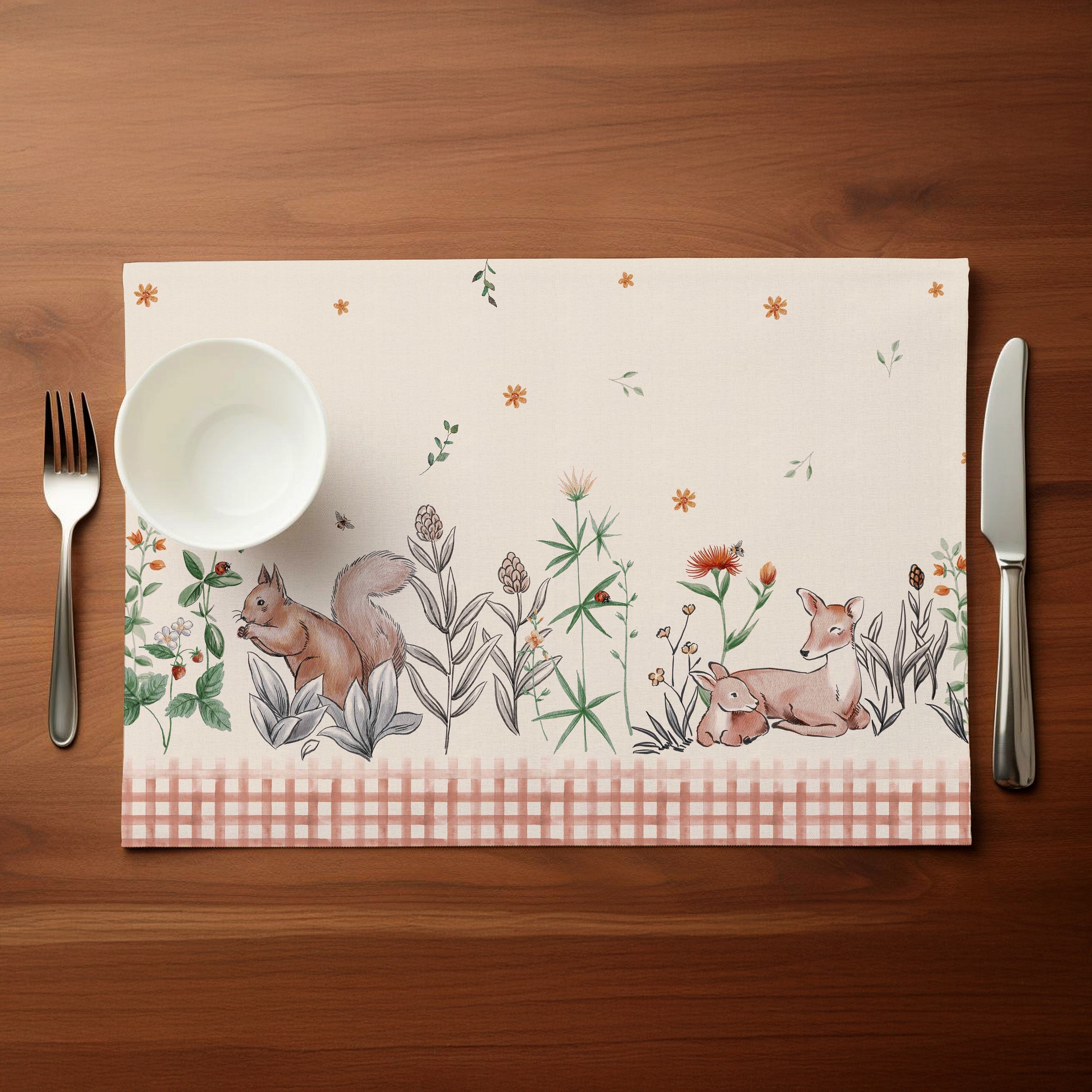 Harvest Critters Placemats - Fall Inspired Squirrel and Deer Design  - 14 x 19 Inch, 8 pcs